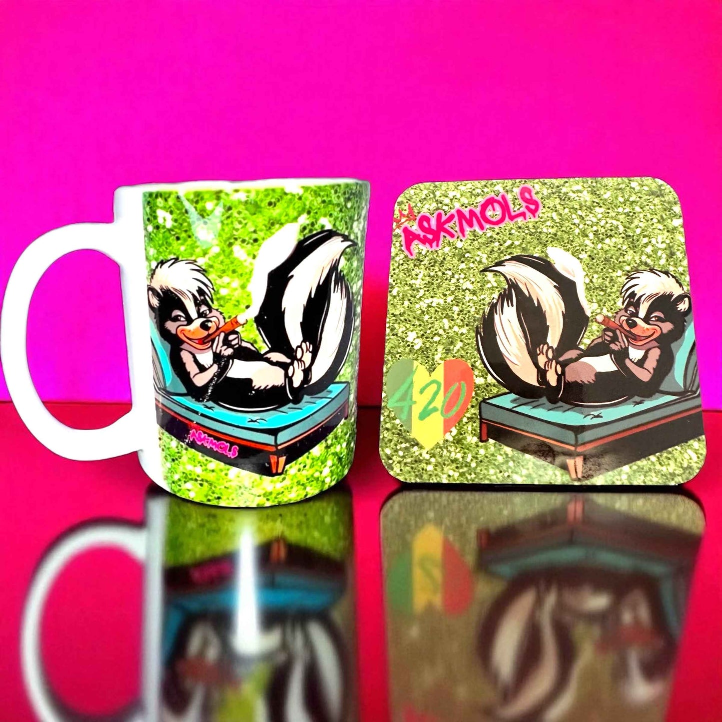 420 Skunk Mug & Coaster Set | Stoner Gift Bundle | Cannabis Pop Art by ASKMOLS