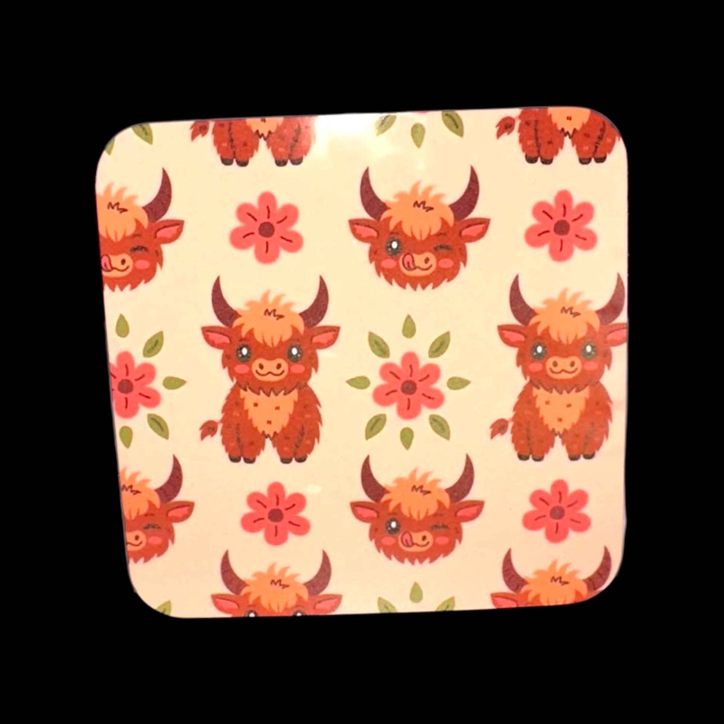 Cute Highland Cow Coaster | ASKMOLS Hand-Printed Drink Mat – Matching Mug Available