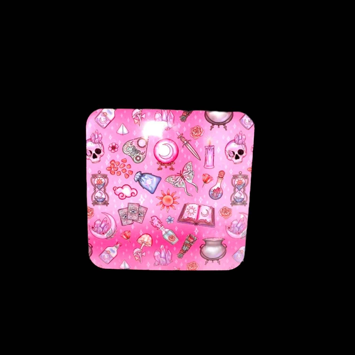 Witchy Pink Coaster | ASKMOLS Hand-Printed Magical Drink Mat – Matching Mug Available