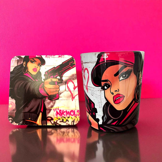 Graffiti Girl Mug & Coaster Set | Urban Street Art Pop Art Gift | ASKMOLS