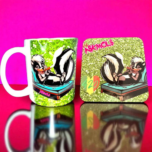 420 Skunk Mug & Coaster Set | Stoner Gift Bundle | Cannabis Pop Art by ASKMOLS