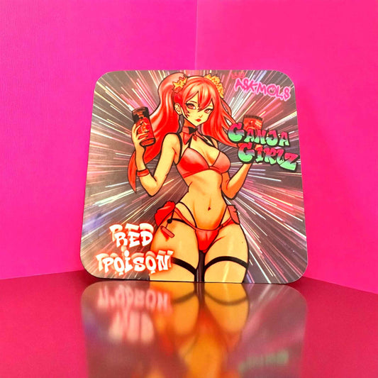 Red Poison Ganja Girl Coaster | Stoner Gift | Cannabis Pop Art by ASKMOLS