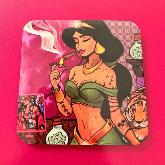 Green Genie Ganja Girl Mug + Coaster Gift Set | ASKMOLS Cannabis-Inspired Stoner Girl Collection