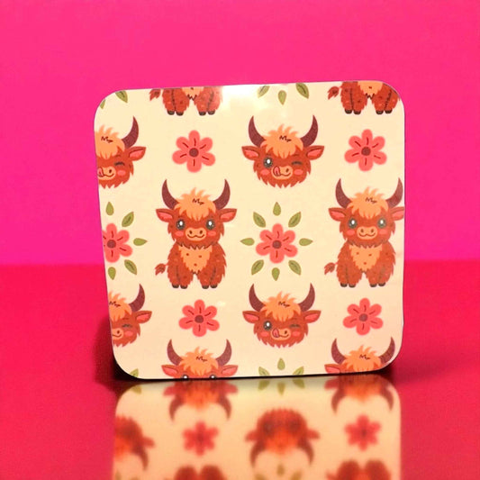 Highland Cow Mug & Coaster Gift Set | ASKMOLS Cute Cow Print Drinkware