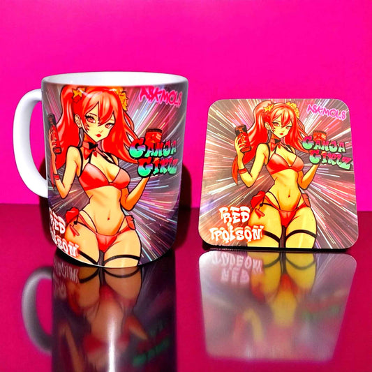 Electric Ganja Girl Mug & Coaster Set | Stoner Gift Bundle | Cannabis Pop Art by ASKMOLS