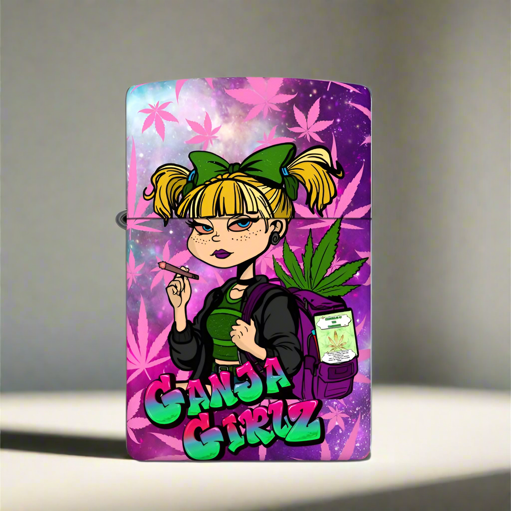 Limited Edition Ganja Girlz Zippo lighter with colorful cannabis-themed design.
