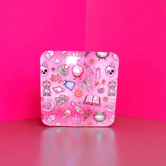 Witchy Pink Mug & Coaster Gift Set | ASKMOLS Magical Crystal Coffee Bundle