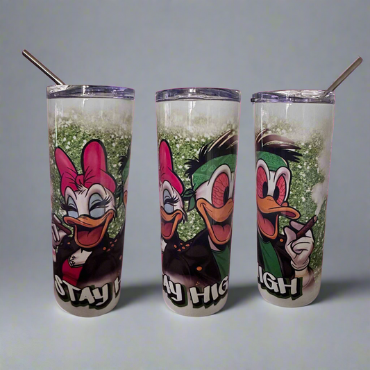 Stay High 20oz Tumbler | Stainless Steel Hot & Cold Cup with Straw | ASKMOLS Cannabis Art
