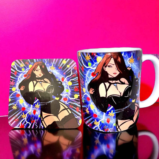 Ganja Girl Black Lingerie Mug & Coaster Set | ASKMOLS Cannabis Art
