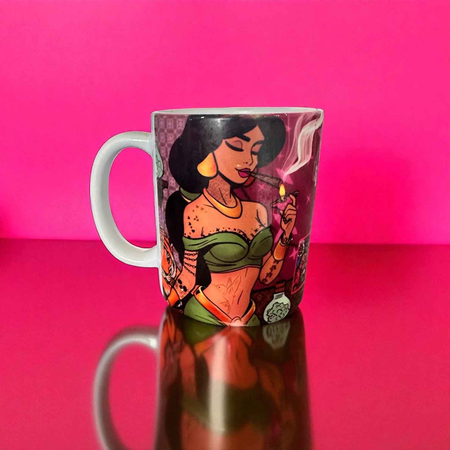 Green Genie Ganja Girl Mug + Coaster Gift Set | ASKMOLS Cannabis-Inspired Stoner Girl Collection